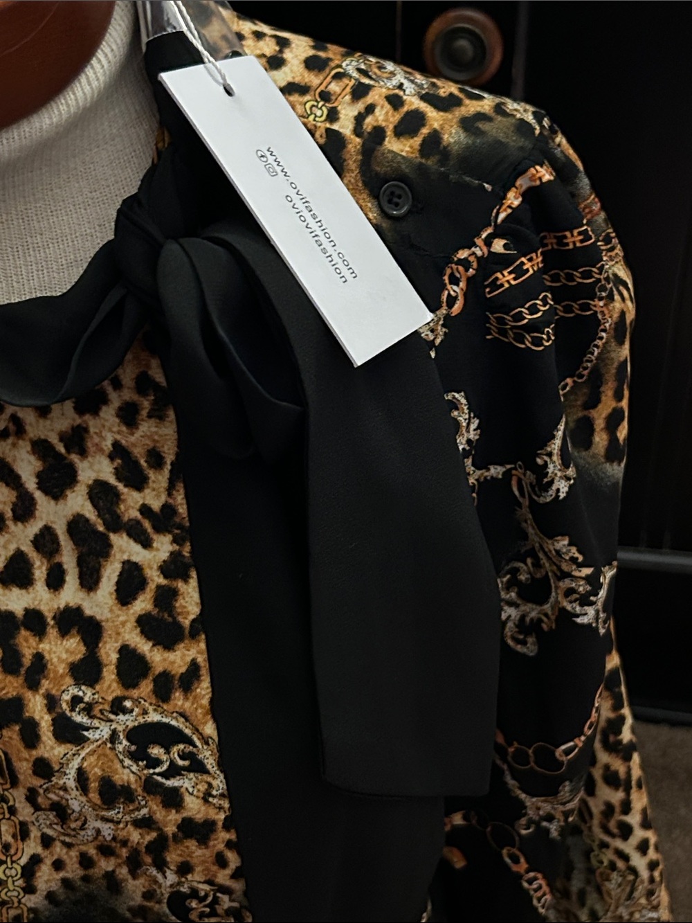 Ovi Leopard & Chain Print Blouse in Black and Gold - Picture 2 of 5